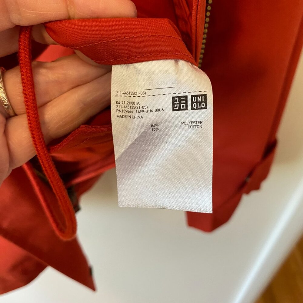 Uniqlo Cotton Blend Parka, Size Medium, Red, Hood Lightweight AdjustableWaist - Picture 9 of 15